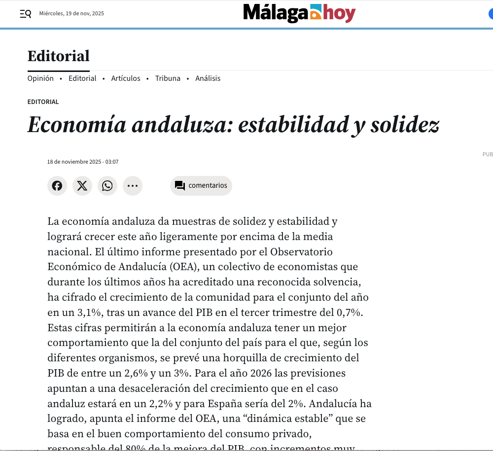 Economía andaluza: estabilidad y solidez